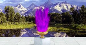 Violet Flame Chalice in front of the Tetons